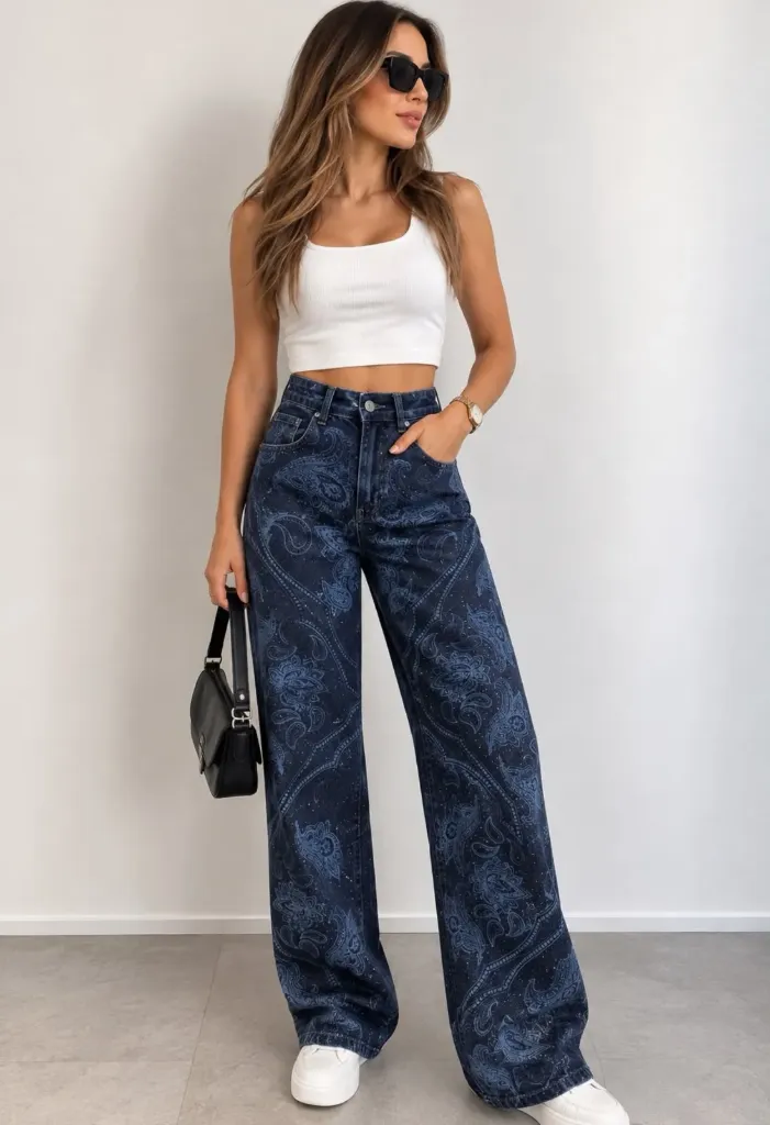 It's Basic Desenli Taşlı Kot Pantolon