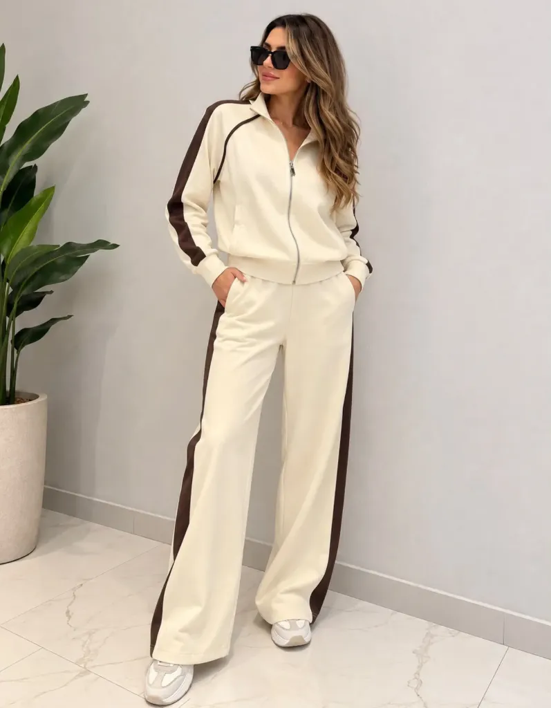 Kahve Şerit Detaylı Premium Eşofman Takımı
