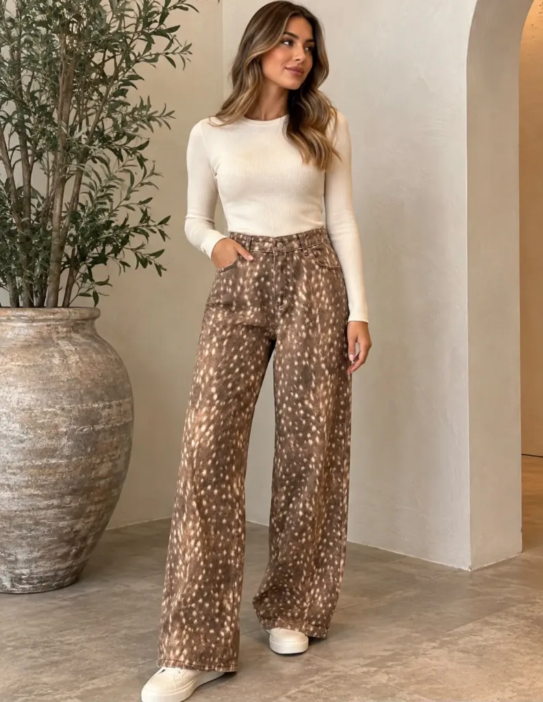 Bambi Desen Wide Leg Jean Pantolon (S)