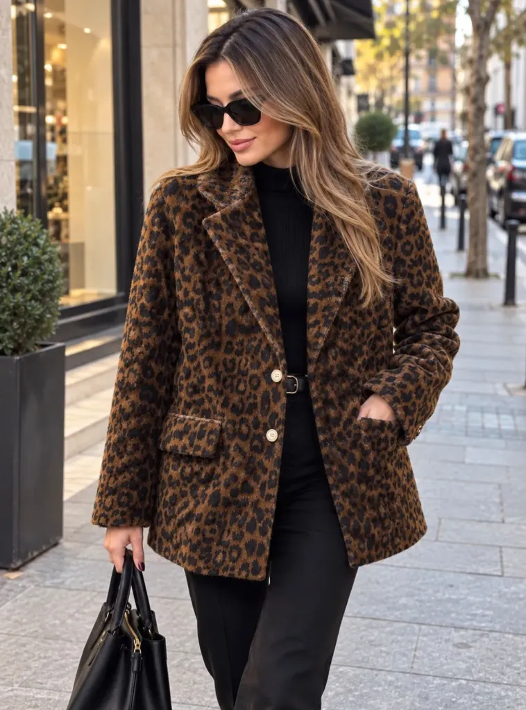 Leopar Desen Blazer Ceket